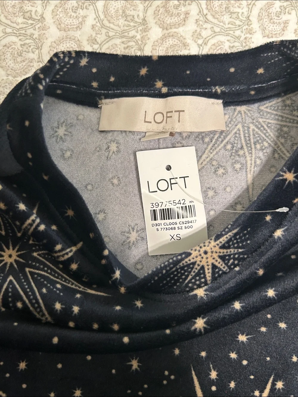 LOFT Navy Starburst Print Top - Holiday, Cozy